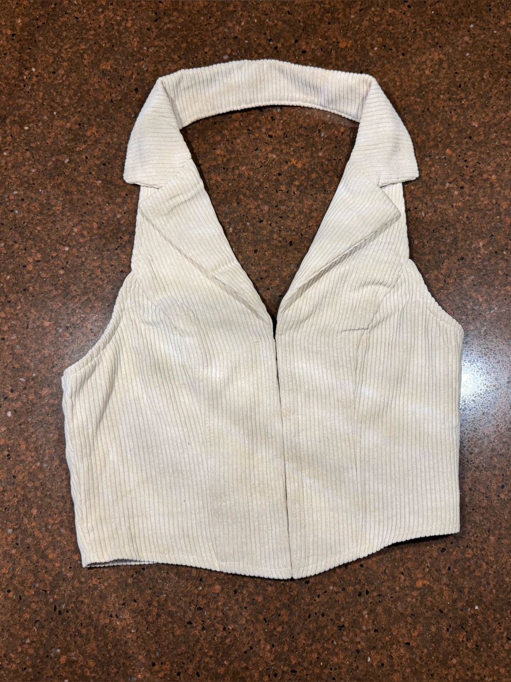 SHEIN Cream Ribbed Twist Halter Crop Top